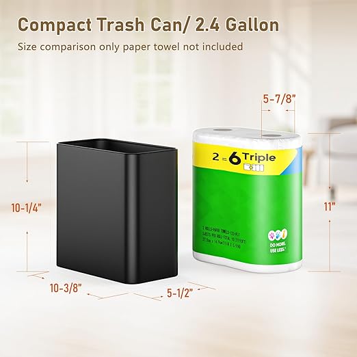 Veelesa Small Bathroom Trash Can 2.4 Gallon Wastebasket, Slim Metal Garbage Can - Image 3