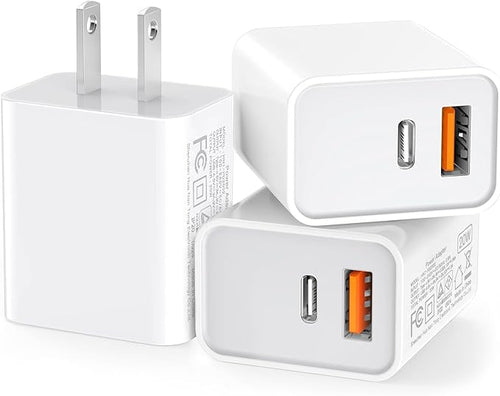 3 Pack USB C Wall Charger, 20W Durable Dual Port QC+PD 3.0 Power Adapter by CSODINCE