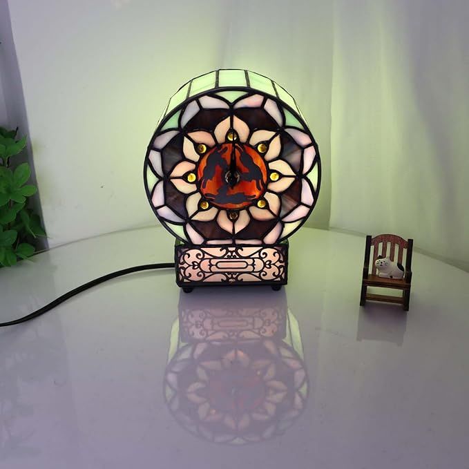 Bieye L12017 Tiffany Style Stained Glass Desk Clock Table Lamp - Image 4