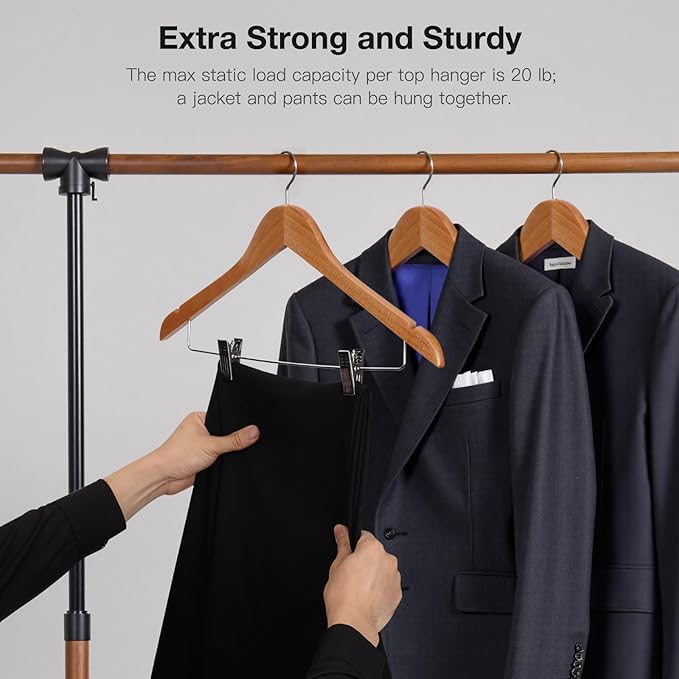Wooden Hangers with Clips 24 PCS Pants Hangers with Clips, Smooth Solid Wooden - Image 5
