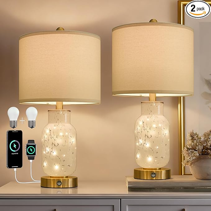 Oneach 22" Glass Table Lamps Set of 2, Nightstand Lamp by Oneach