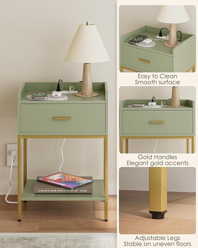 Masupu Nightstand with Charging Station, 3-Tier Modern Bedside Night Stand with - Image 7