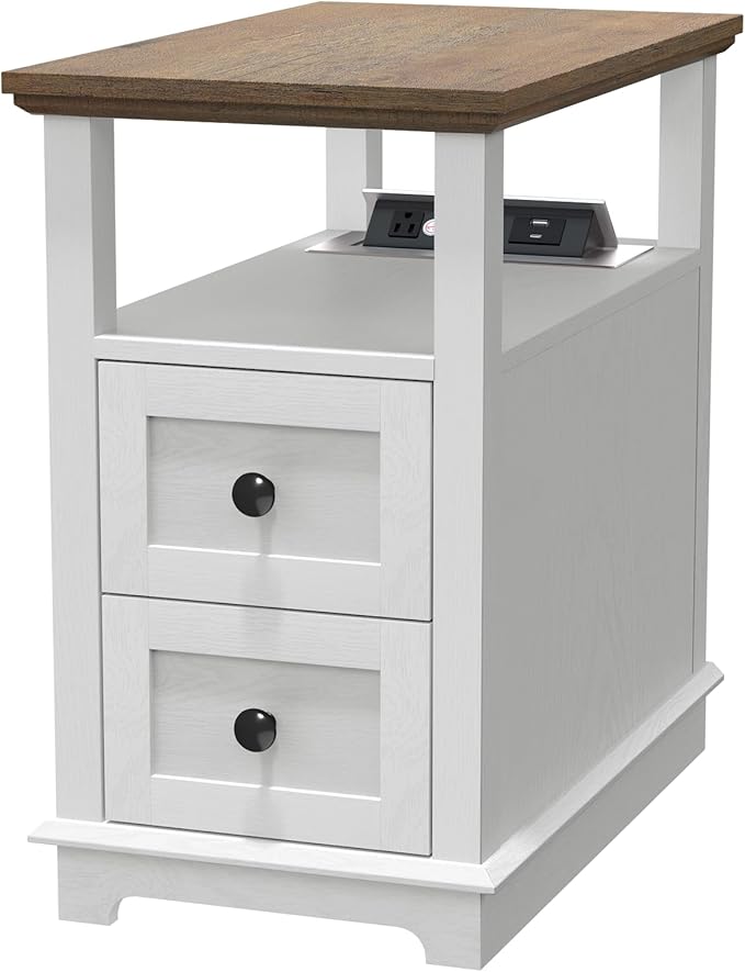 HIFYOBRO Narrow End Table with Flip Top Charging Station and 2 Drawers by HIFYOBROUS