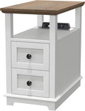 HIFYOBRO Narrow End Table with Flip Top Charging Station and 2 Drawers by HIFYOBROUS