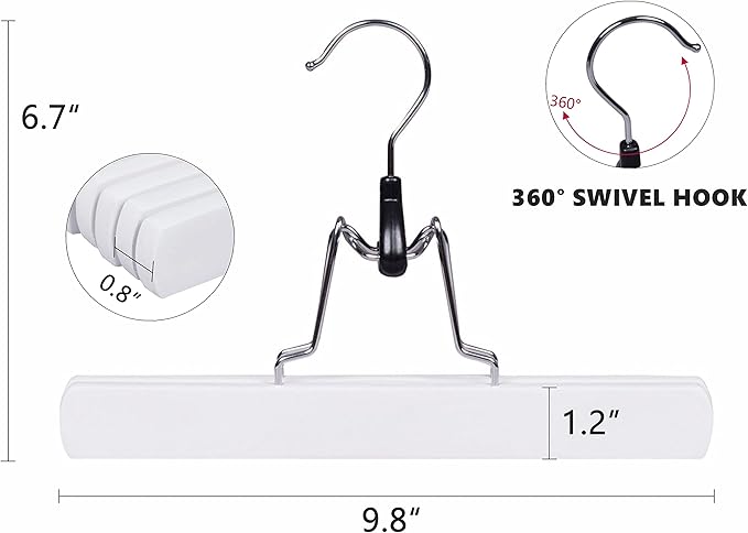 Amber Home 10 Pack White Wooden Pants Hangers, Wood Clamp Hangers - Image 2