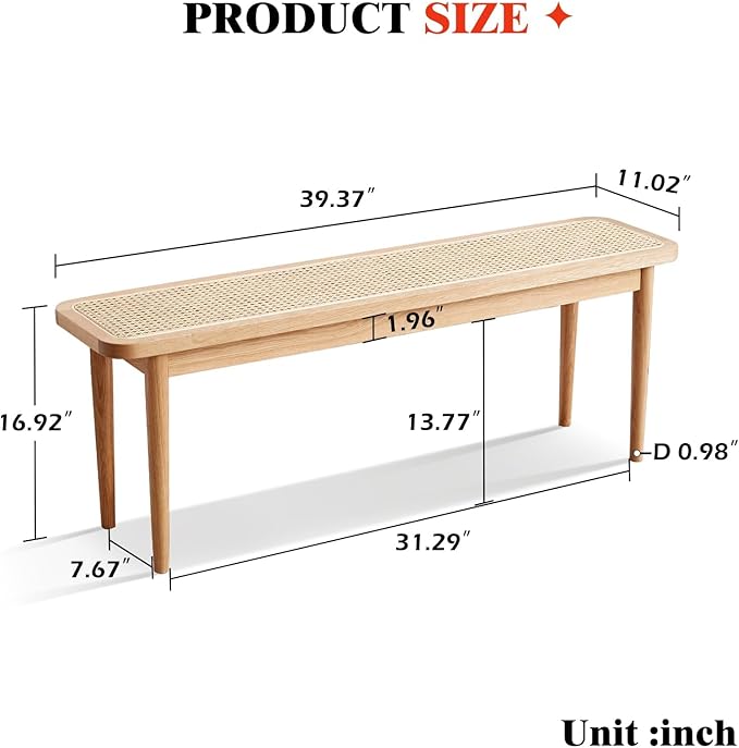 39.4'' Natural Rattan Dining Bench - Image 2