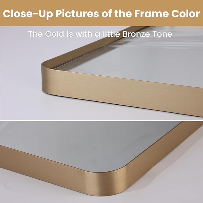 LOAAO 48”X36” Gold Bathroom Mirror, Rounded Rectangle Gold Frame Mirror - Image 3