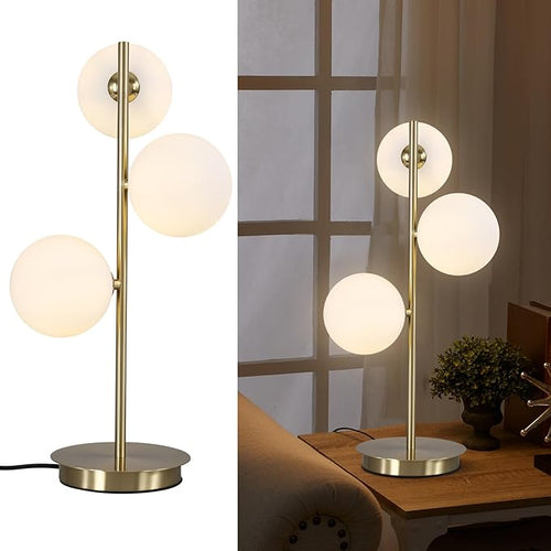 3 Lights Brass Metal Bedside Lamp, Mid Century Globe Table Light, G9 Base by Fulesi