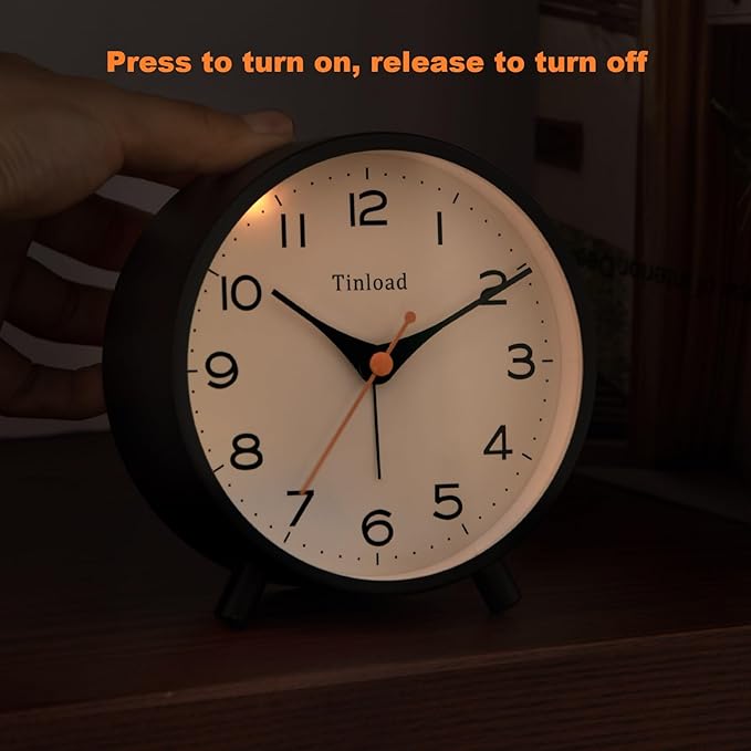 4.5" Antique Retro Analog Alarm Clock, Small Silent Bedside Desk Clock - Image 5