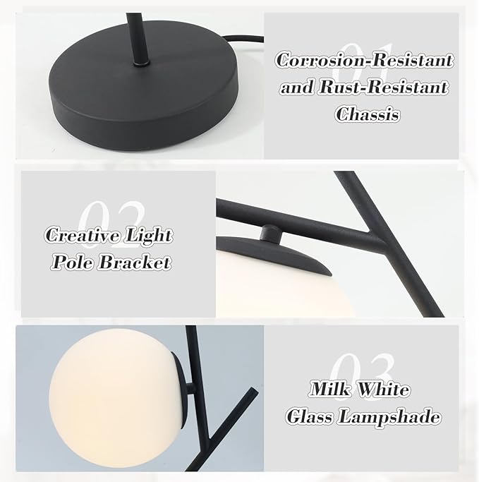 Mid Century Modern Table Lamp Contemporary White Glass Globe Table Lamp Vintage - Image 4
