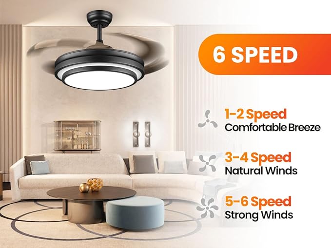 42 Inch Black Modern Ceiling Fan - Image 3