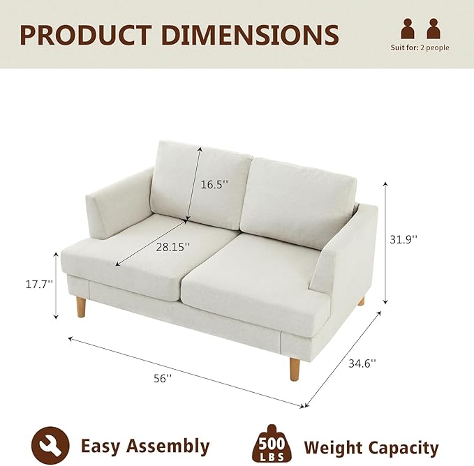 Loveseat Sofa 56", Small Couches - Image 2