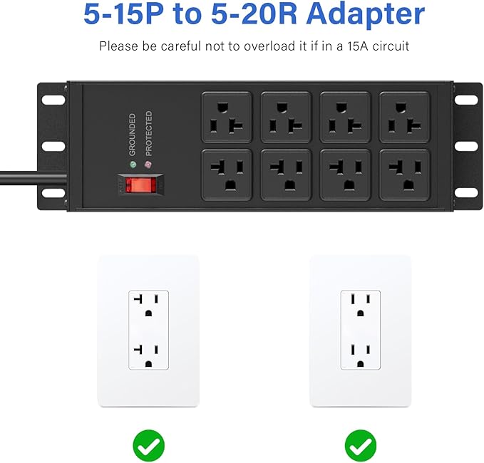 CCCEI 2PCS Heavy Duty Power Strip Surge Protector 20 AMP, 8 Outlets 12 Gauge - Image 5