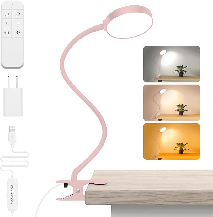 Reading Light with Remote, LED Desk Lamp Clip on RA>95 Dimmable Flexible by iFalarila