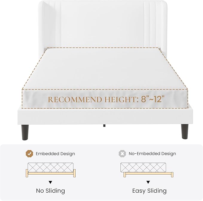 SHA CERLIN Full Size Velvet Upholstered Platform Bed Frame - Image 9