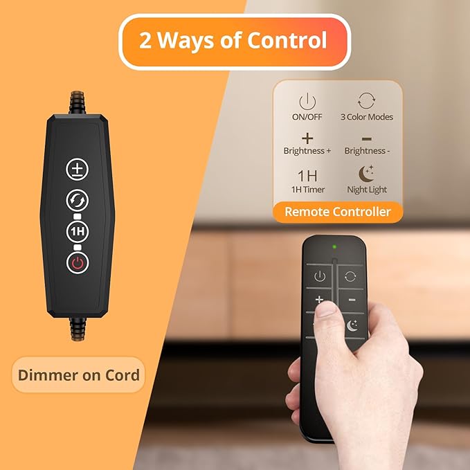 Reading Light with Remote, LED Desk Lamp Clip on RA>95 Dimmable Flexible - Image 3