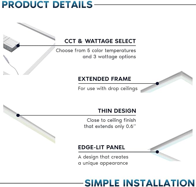 LED Energy Plus 2x2 FT Edge-Lit Frame LED Panel Lights, 5CCT Selectable - Image 4