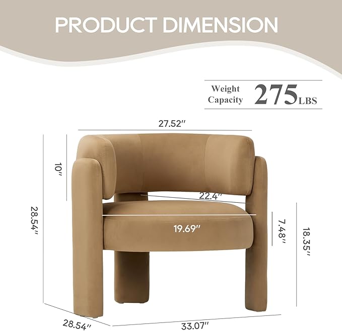 COLAMY Modern Velvet Accent Chair, Upholstered Barrel Chair, Comfy Side Arm - Image 2