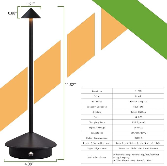 Cordless LED Table Lamp, Rechargeable 5200mAH Battery Operated Lamp - Image 4