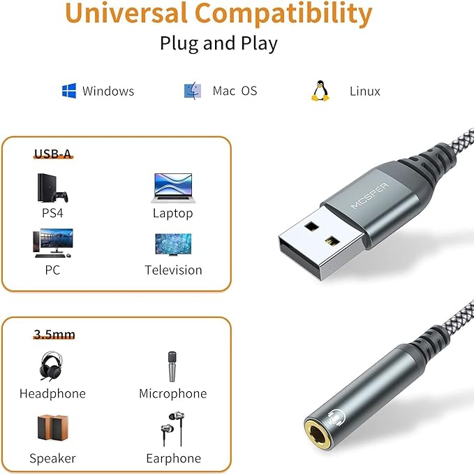 MCSPER 2-Pack USB to 3.5mm Jack Audio Adapter, External Sound Card USB-A to - Image 3