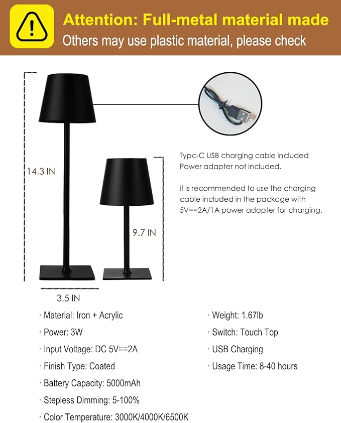 Cordless Table Lamp, Rechargeable Table Lamp - Image 5