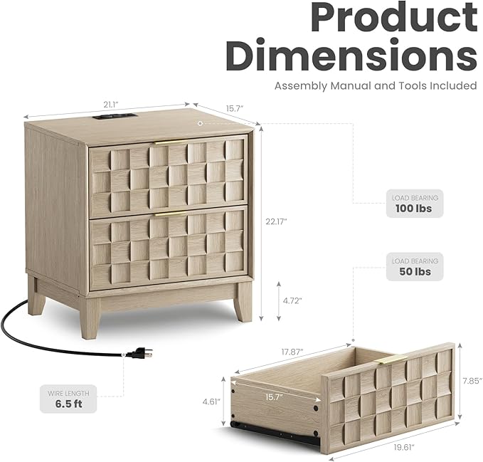 COLAMY Night Stand Set of 2, Nightstand - Image 3