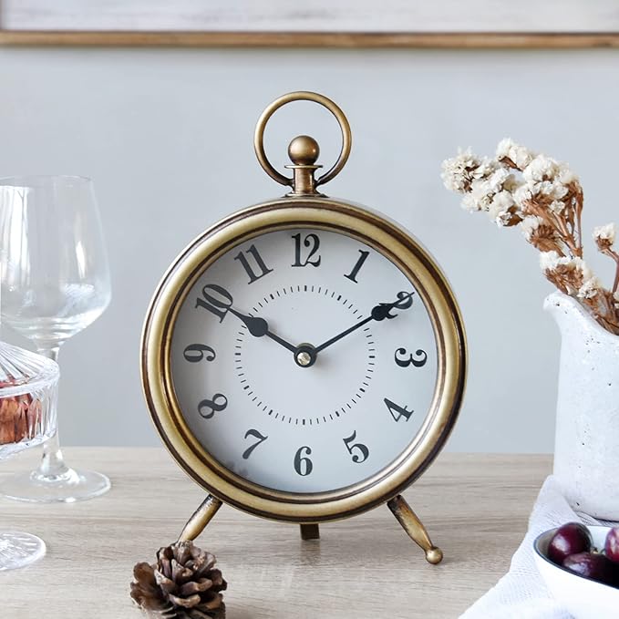 Antique Gold Finish Mantel Clock – Vintage Gold Table Clock on Stand, - Image 4