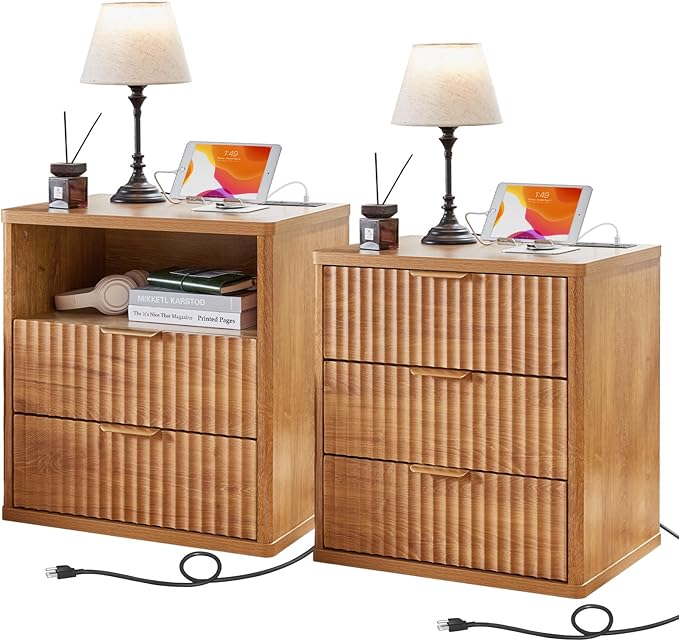LEYAOYAO Fluted Farmhouse Nightstand Set of 2 by LEYAOYAO-Findtheshiningpointofyourideallife%EF%BC%81