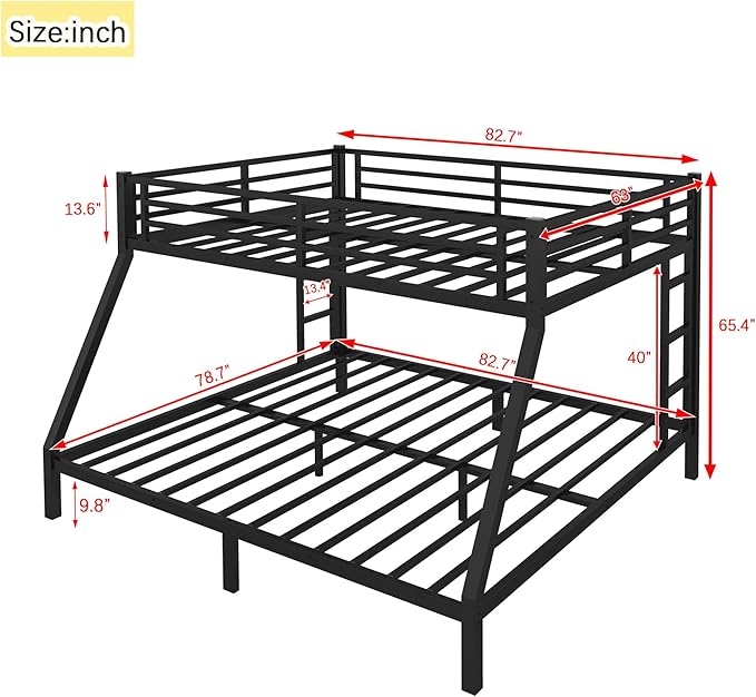 Upgraded Version Thicken Metal Heavy Duty Queen Over King Bunk Bed, Best Modern - Image 2