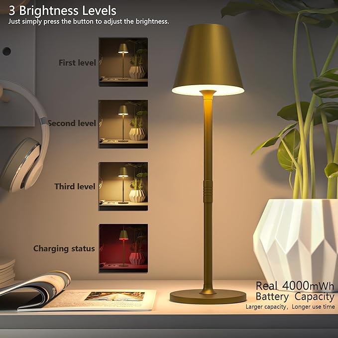 LED CordlessTable Lamp, 4000mAh Rechargeable Battery Desk lamp, 3 Level - Image 2