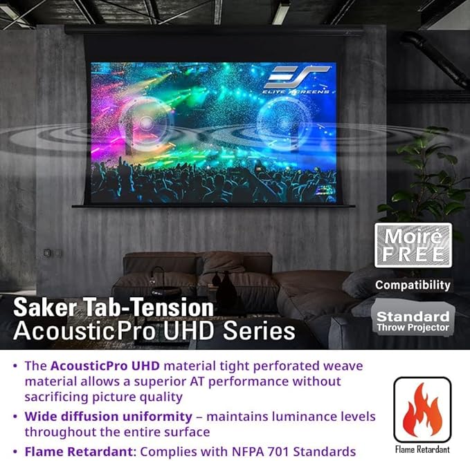 Elite Screens Saker Tab-Tension AcousticProUHD RC1 Kit, 120-INCH 20" Drop - Image 2