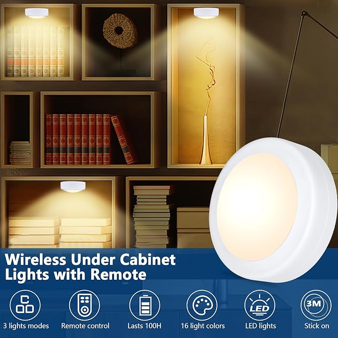 Yiliaw 6 Pack LED Puck Lights Remote Control 16 Color Changeable Under Cabinet - Image 2