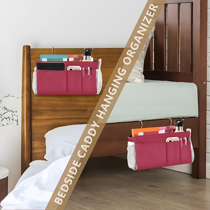 KOPIRIT Strawberry Red Bedside Caddy Storage Bag Bedside Organizer - Image 7