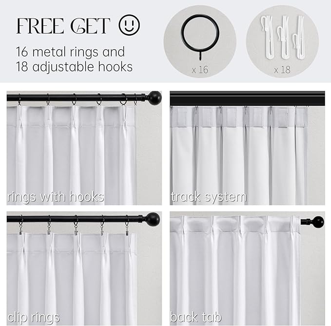 Topfinel White 102 Inches Long Custom Blackout Linen Curtains, Pinch Pleated - Image 2