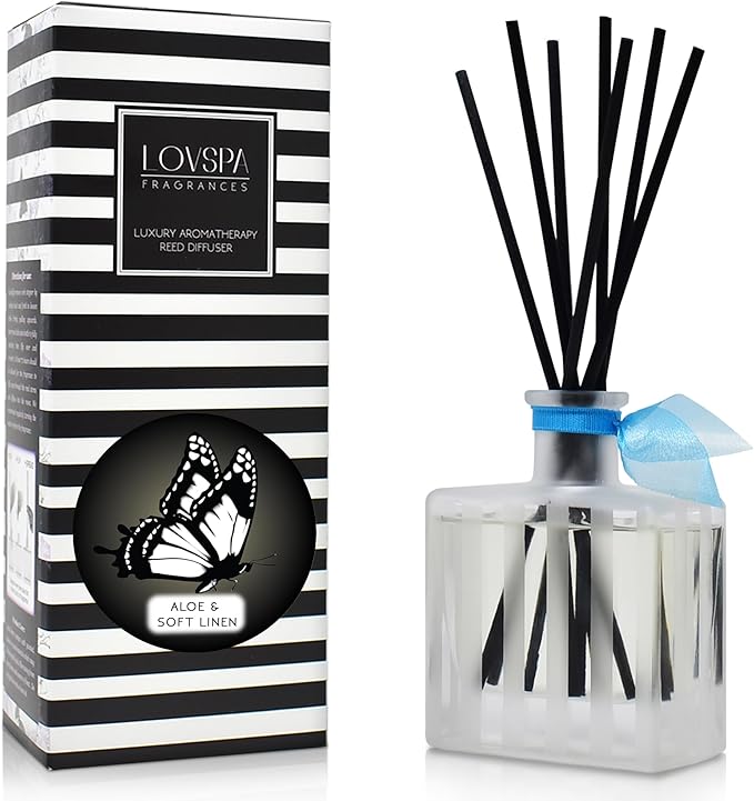 LOVSPA Reed Diffuser Set, Aloe & Soft Linen Scented Oil Diffuser by LOVSPA
