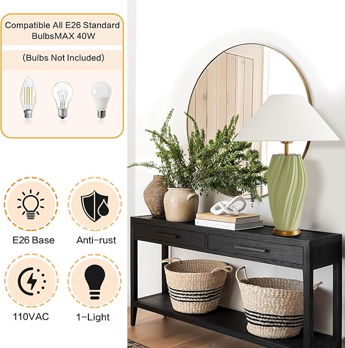 Modern E26 Ceramic Table Lamps 20.5", Sage Green Plug in Table Lamp Funky Decor - Image 4