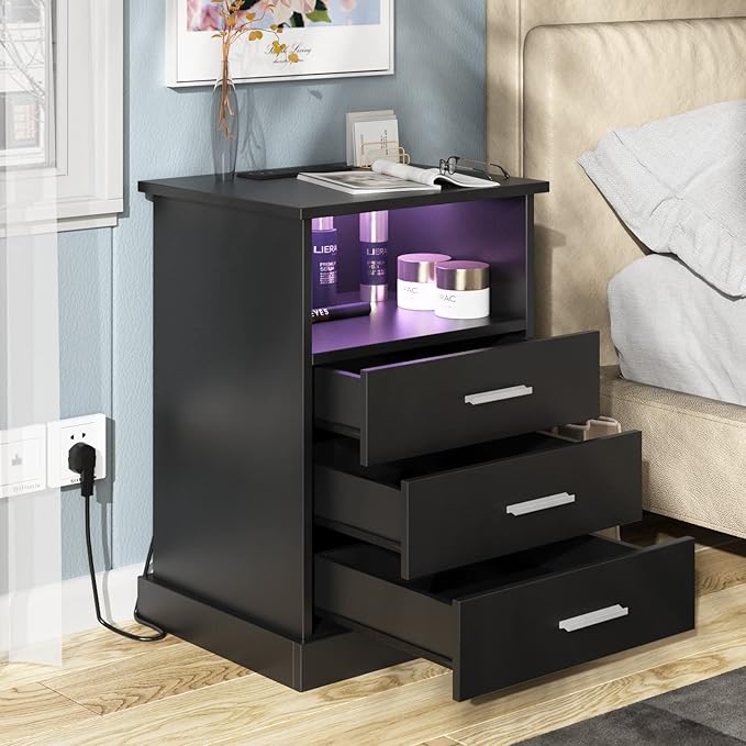Halitaa Black LED Nightstand - Image 4