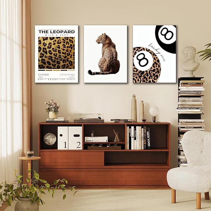 ​​Trendy Leopard Framed Set of 3 Canvas Poster Prints, Picture Modern Artwork - Image 5