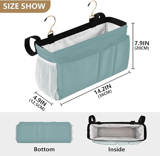 KOPIRIT Teal Bedside Caddy Storage Bag Bedside Organizer - Image 4