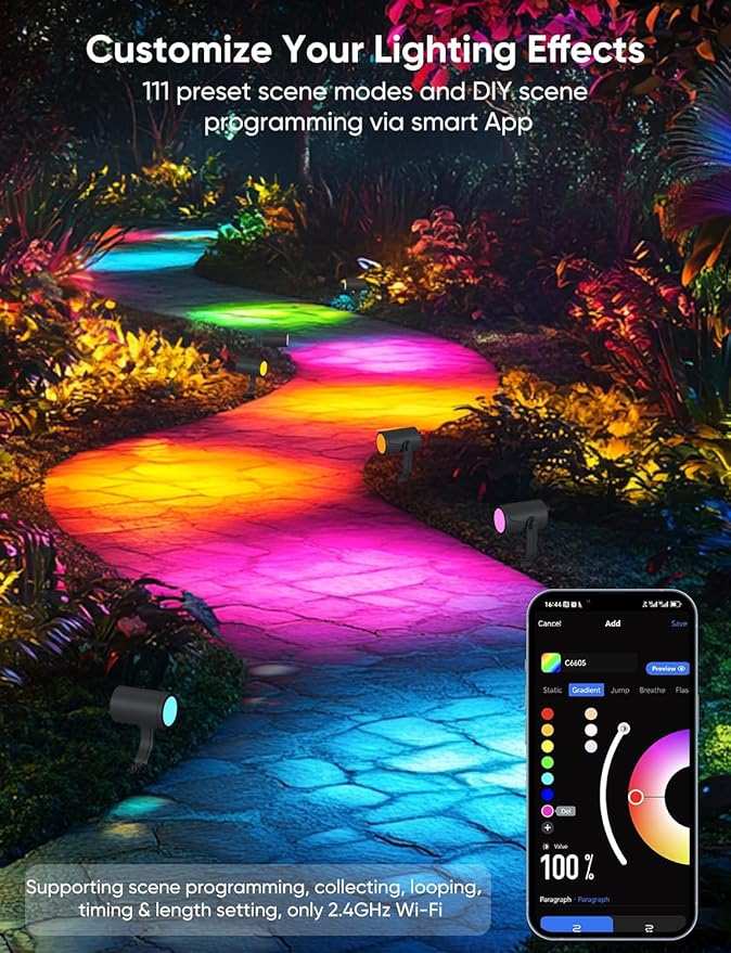 APPECK Smart Outdoor Spot Light 600lm, RGBCW+IC Color Changing Landscape Lights - Image 4