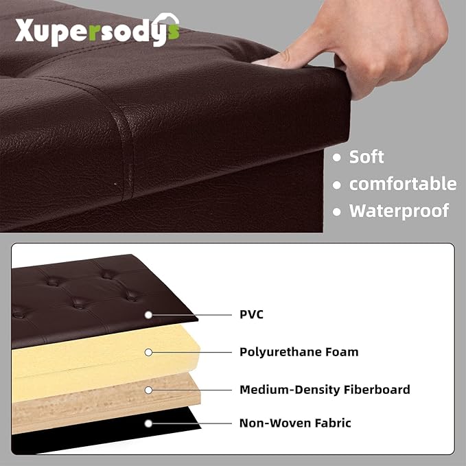 xupersodys 30 Inches Folding Storage Ottoman Bench, Faux Leather Footstool - Image 4