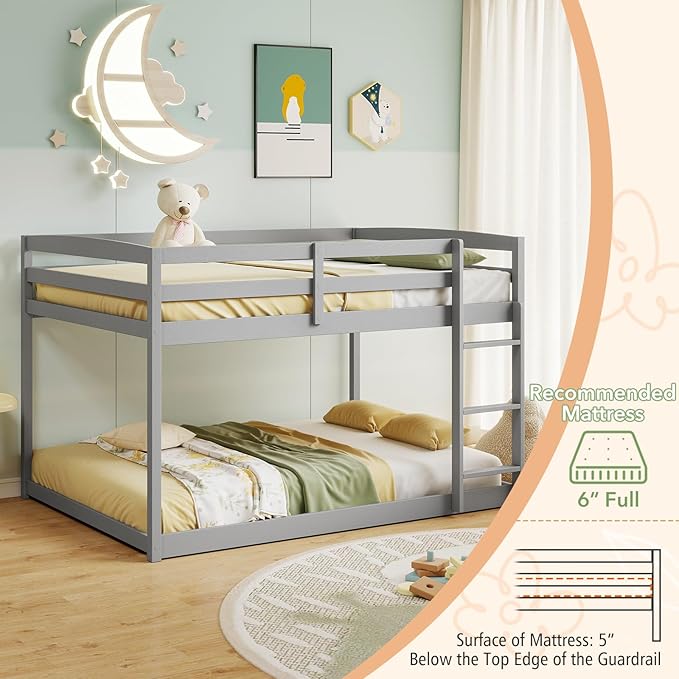KOMFOTT Low Bunk Bed Full Over Full, Solid Wood Full Bed Frame - Image 8