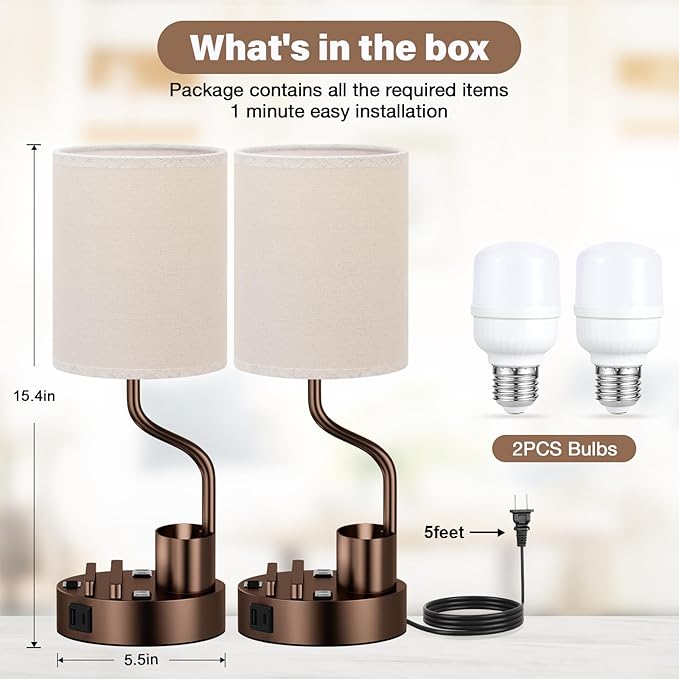 Bedside Table Lamps for Bedroom Set of 2 - Image 7