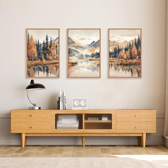 LHIUEM Large Neutral Mountain Framed Canvas Wall Art, Nature Foggy Forest Wall - Image 4