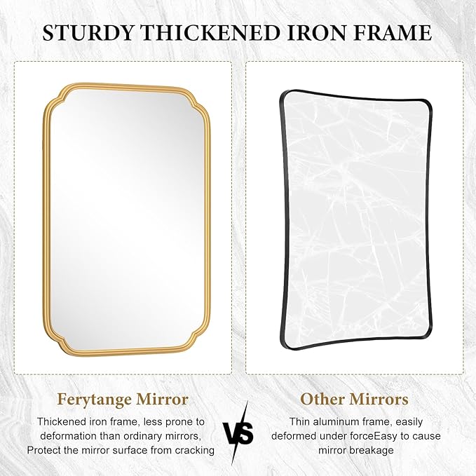 30" x 40"Gold Bathroom Mirror for Over Sink, Modern Rounded Corner Rectangle - Image 8