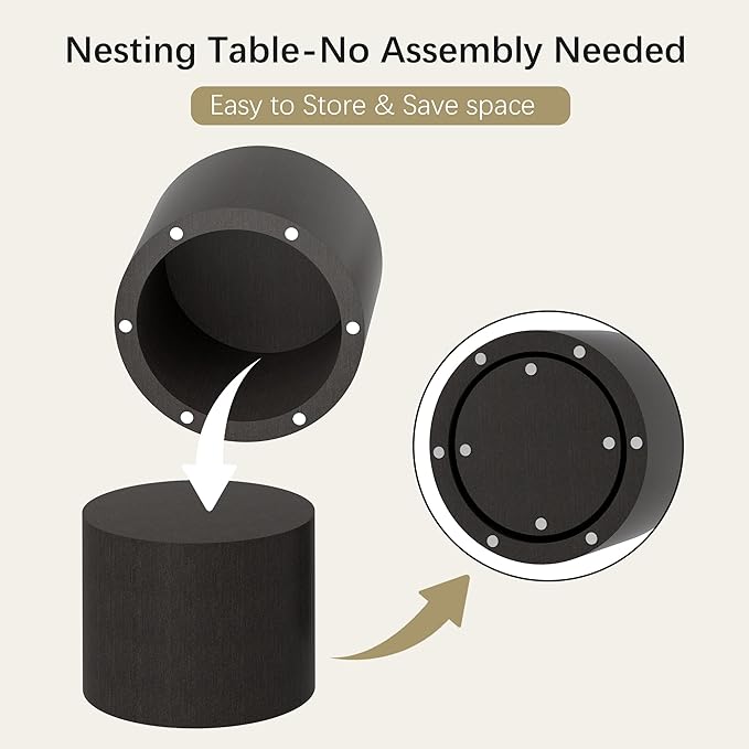 Nesting Coffee Table Set of 2, Round Wood Black Coffee Tables Modern Circle - Image 3
