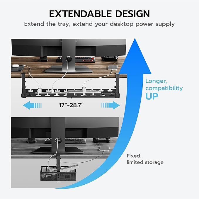 ARES WING 17"-28.7" Extendable Under Desk Cable Management Tray - Image 3