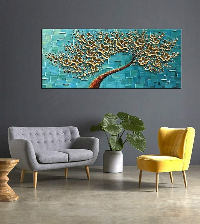 YaSheng Art - 3D Golden Flowers Oil Painting, Oil Painting On Canvas Texture - Image 5
