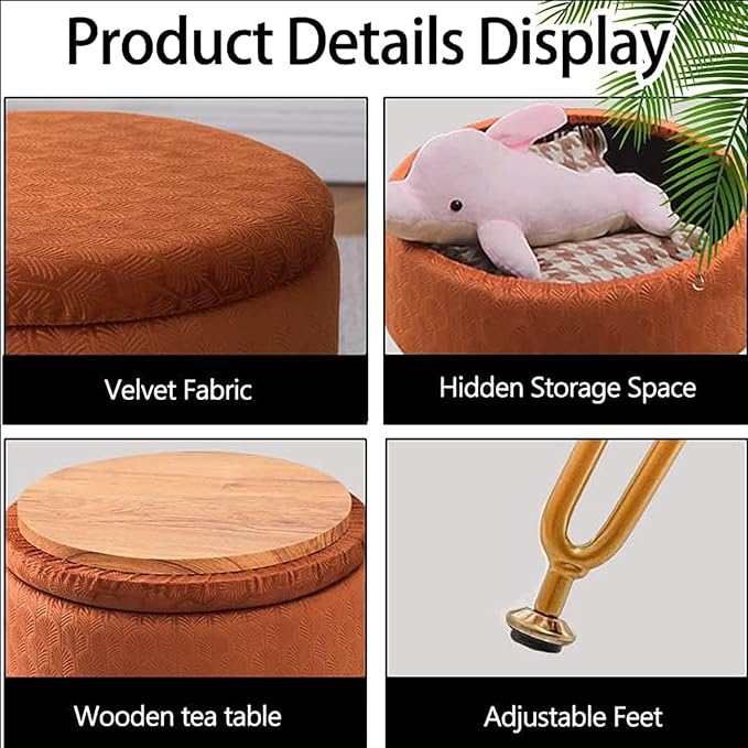 Cpintltr Modern Velvet Foot Rest Stool Upholstered Round Storage Ottomans - Image 5