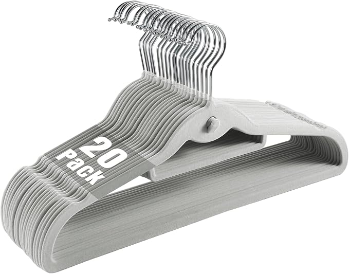 Velvet Clothing Hangers Slim Stackable Non-Slip Grey Suit Hanger Space Saving by JohneyRulu